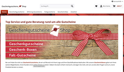 Screenshot des Online-Shops für Geschenkgutscheine
