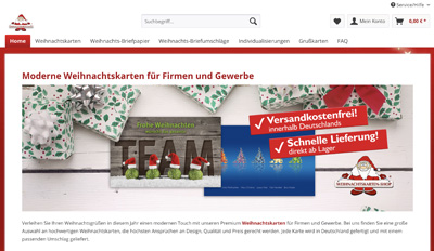 Screenshot des Online-Shops für Weihnachtskarten